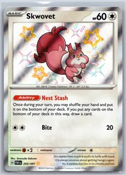 Skwovet 205/091 Shiny Rare Paldean Fates Pokemon Near Mint - Image 1