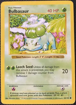Bulbasaur 044/102 Base Set (Shadowless) Regular (See Photos) Pokemon Card - Image 1
