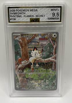 Meowth 106/094 Illustration Rare Pokemon Phantasmal English AGS 9.5 Mint+ - Image 1