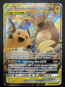 Pokemon Raichu & Alolan Raichu GX TAG TEAM 54/236 Holo 2019 - Image 1
