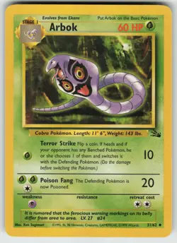 Pokemon Arbok Uncommon Unlimited Fossil 31/62 LP - Image 1