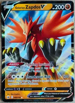 2021 POKEMON TCG CHILLING REIGN GALARIAN ZAPDOS V ULTRA RARE HOLO 080/198 NM+ - Image 1