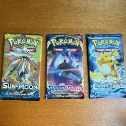 Pokemon TCG 3-Pack Booster Lot Sun & Moon Sword & Shield Evolutions English - Image 1