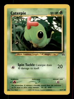 Caterpie 53/75 Common Neo Discovery Pokemon Unlimited Damaged - Image 1