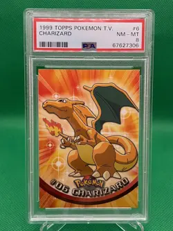 1999 Topps Pokemon TV #6 Charizard Black Logo PSA 8 NM-MT - Image 1