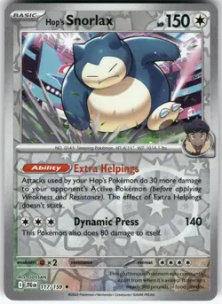 Hop's Snorlax 117/159 Rare Journey Together Pokemon Reverse Holo Near Mint - Image 1