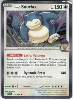 Hop's Snorlax 117/159 Rare Journey Together Pokemon Holo Near Mint - Image 1