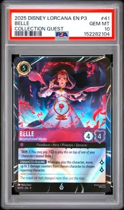 2025 Disney Lorcana—Belle - Accomplished Mystic #41 Promo 3—Special Foil PSA 10 - Image 1