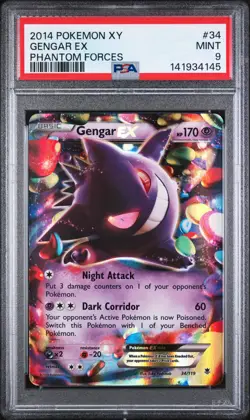2014 POKEMON XY PHANTOM FORCES #34 GENGAR EX PSA 9 - Image 1