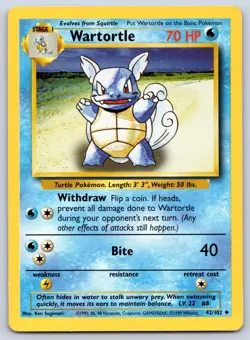 Wartortle 42/102 Uncommon Base Set Unlimited Pokemon 1999 LP - Image 1
