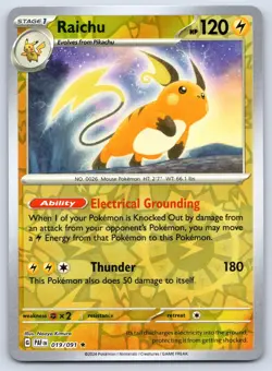 Raichu 019/091 Rare Paldean Fates Pokemon Reverse Holo NM - Image 1