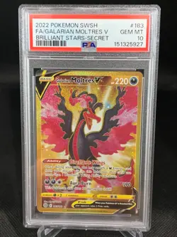 2022 Pokemon SWSH FA/Galarian Moltres V Brilliant Stars Secret #183 PSA 10 - Image 1