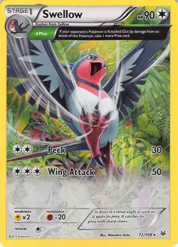 Swellow (XY Roaring Skies) 72/108 Rare Deck Exclusives Pokemon Lightly Played - Image 1
