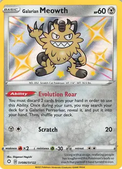 Galarian Meowth SV086/SV122 Shiny Rare Shining Fates Shiny Vault Pokemon NM - Image 1