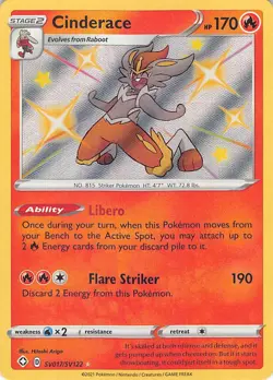 Cinderace SV017/SV122 Shiny Rare Shining Fates Shiny Vault Pokemon Near Mint - Image 1