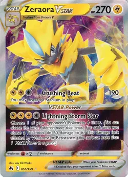 Zeraora VSTAR 055/159 Holo VSTAR Rare Crown Zenith Pokemon Near Mint - Image 1