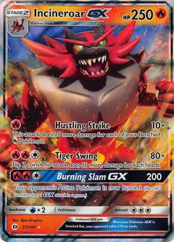 Incineroar GX 27/149 Holo Ultra Rare SM Base Set Pokemon Moderately Played - Image 1
