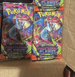 Phantasmal Flames Booster Packs Sealed New X32 Pokemon TCG Mega Charizard Box - Image 1