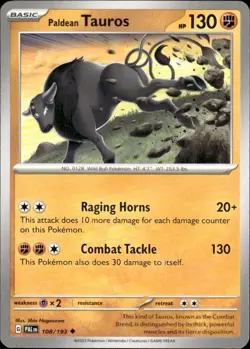 Pokemon - Paldean Tauros - 108/193 - Uncommon - Paldea Evolved - NM/M - NEW - Image 1