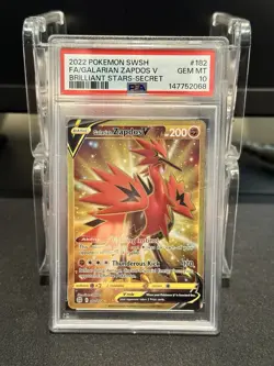 FA/GALARIAN ZAPDOS V BRILLIANT STARS-SECRET POKEMON SWORD&SHIELD 2022 182 PSA 10 - Image 1