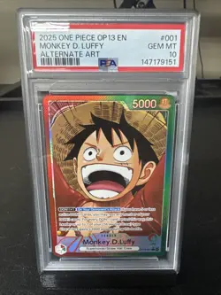 PSA 10 Monkey.D.Luffy Alternate Art L OP13-001 Carrying On His Will One Piece - Image 1