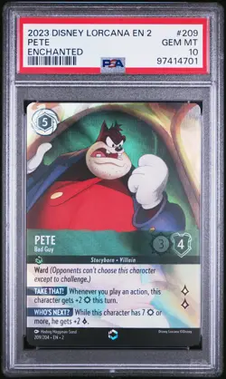 2023 DISNEY LORCANA EN 2-RISE OF THE FLOODBORN ENCHANTED PETE - BAD GUY PSA 10 - Image 1