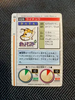 Pokemon Card Raichu No. 026 Bandai Carddass Red Japanese #241209 - Image 2
