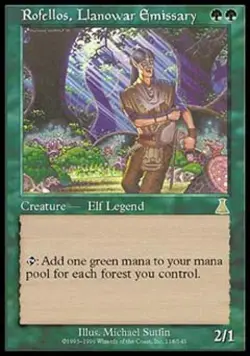 MTG English Rofellos, Llanowar Emissary Light Play Normal Urza's Destiny - Image 1