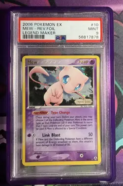 2006 Pokemon Mew EX Legend Maker Reverse Holo Rare #10 PSA 9 Mint Swirl - Image 1
