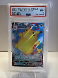 2021 Pokemon Sword & Shield Celebrations PSA 9 Surfing Pikachu VMAX Holo #009 - Image 1