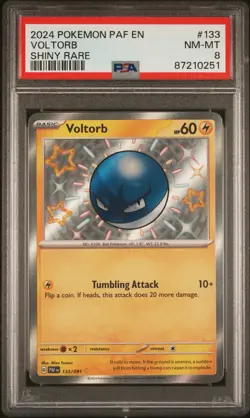 2024 Pokemon Paldean Fates PAF EN 133 Voltorb Shiny Rare - PSA 8 - Image 1