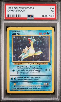 1999 Pokemon Fossil #10 Lapras Unlimited Holo Rare Foil PSA 3 WOTC - Image 1
