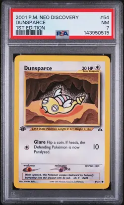PSA 7 NEAR MINT 2001 POKEMON NEO DISCOVERY 54 DUNSPARCE 1ST EDITION - Image 1