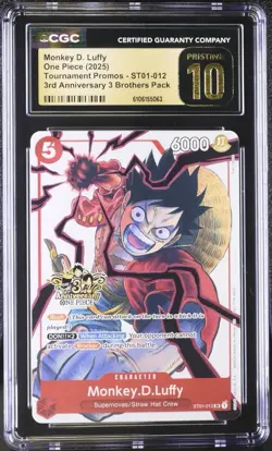 ONE PIECE 2025 TOURNAMENT PROMOS ST01-012 LUFFY 3rd ANNIVERSARY CGC PRISTINE 10 - Image 1