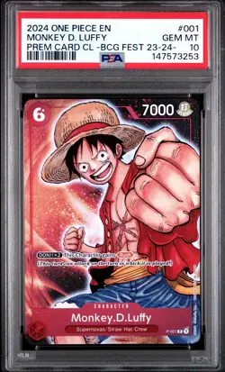 2024 One Piece Bandai Card Games Fest 23-24 Prem CL BCG Monkey D. Luffy PSA 10 - Image 1