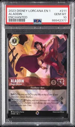 2023 DISNEY LORCANA EN 1-THE FIRST CHAPTER #211 ALADDIN - HEROIC OUTLAW PSA 10 - Image 1