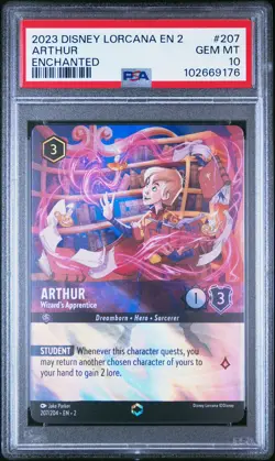 DISNEY LORCANA EN 2-RISE OF THE FLOODBORN ARTHUR - WIZARD'S APPRENTICE PSA 10 - Image 1
