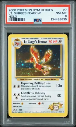 2000 POKEMON GYM HEROES HOLO #7 LT. SURGE'S FEAROW PSA 8 - Image 1