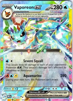 Vaporeon ex 023/131 Holo Double Rare Prismatic Evolutions Pokemon Holo Near Mint - Image 1
