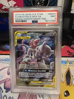2019 POKEMON SM BLACK STAR PROMO #SM191 FULL ART/MEWTWO & MEW GX PSA 9 - Image 1