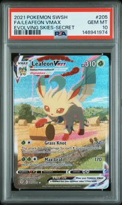 2021 POKEMON SWORD & SHIELD EVOLVING SKIES SECRET FULL ART/LEAFEON VMAX PSA 10 - Image 1
