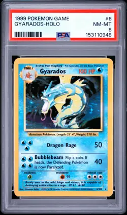 1999 POKEMON BASE SET UNLIMITED #6 GYARADOS-HOLO PSA 8 - Image 1