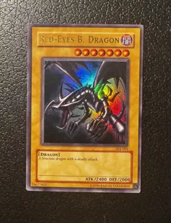 YuGiOh Red-Eyes Black Dragon SDJ-001 Vintage Ultra Rare MP - Image 1