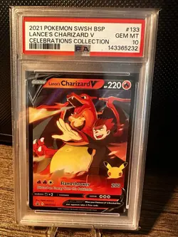 2021 POKEMON SWSH BLACK STAR PROMO CELEBRATIONS COLL LANCE'S CHARIZARD V PSA 10 - Image 1