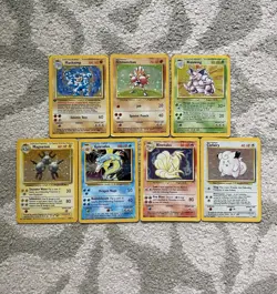 Vintage 1999 Base Set Pokemon Bundle x71 WOTC Cards No Doubles 7 Holos + 5 Rares - Image 1