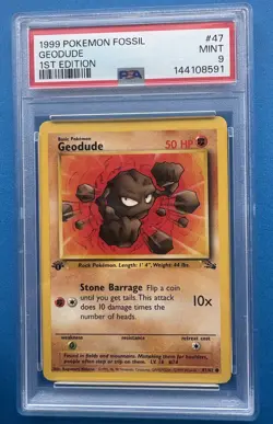 1999 Pokemon Geodude 1st Edition PSA 9 47/62 Fossil - Image 1
