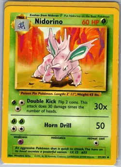 Nidorino 37/102 Non Holo Base Set - Pokemon Card - LP - Image 1