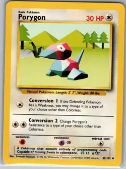 Porygon 39/102 Non Holo Base Set - Pokemon Card - NM - Image 1