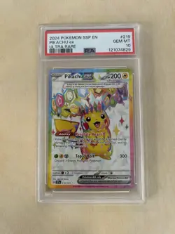 2024 POKEMON SSP EN-SURGING SPARKS ULTRA RARE #219 PIKACHU EX PSA 10 - Image 1