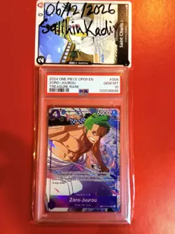 Bandai 2024 One Piece Card Game Zoro-Juurou OP09 #004 Treasure Rare Holo PSA - Image 1